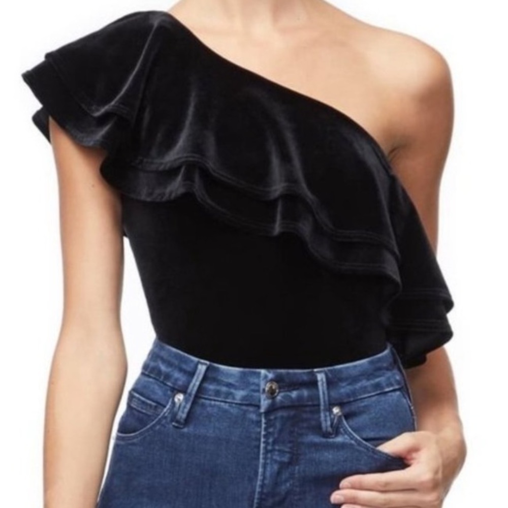 GOOD AMERICAN BLACK VELVET OFF THE SHOULDER BODYSUIT NEW W/out tags WOMEN LG